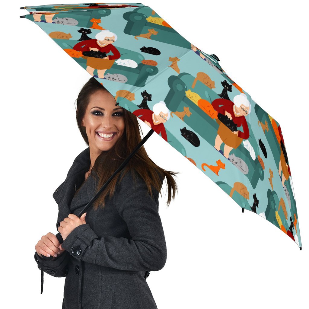 Grandma Nana Pattern Print Automatic Foldable Umbrella-grizzshop