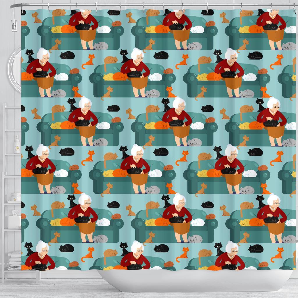 Grandma Nana Pattern Print Bathroom Shower Curtain-grizzshop