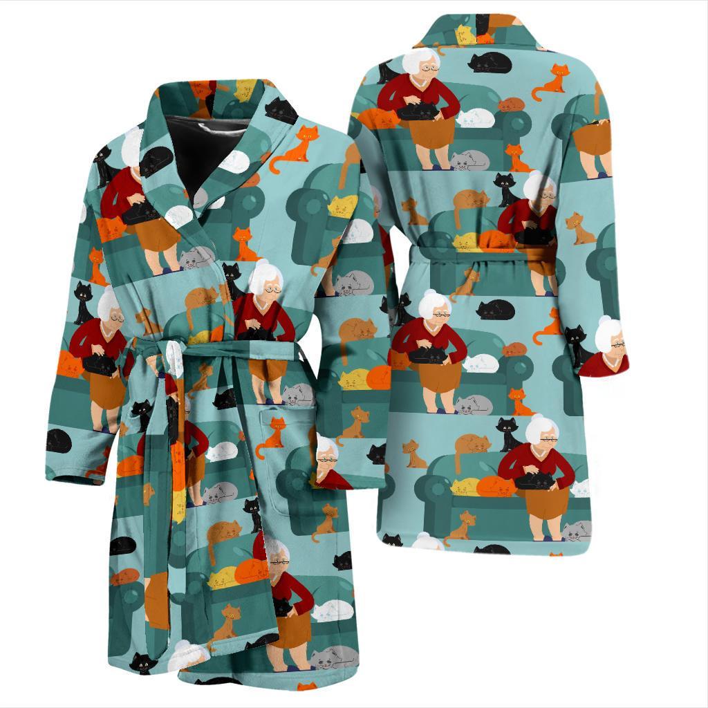 Grandma Nana Pattern Print Men Long Robe-grizzshop