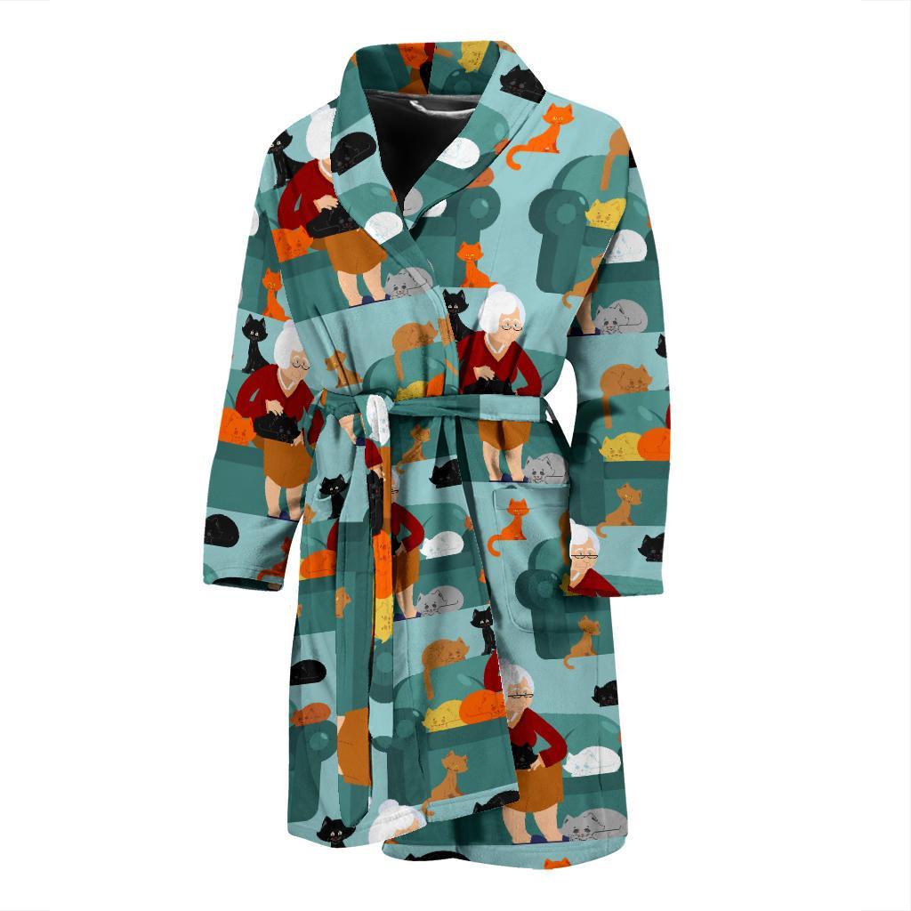 Grandma Nana Pattern Print Men Long Robe-grizzshop