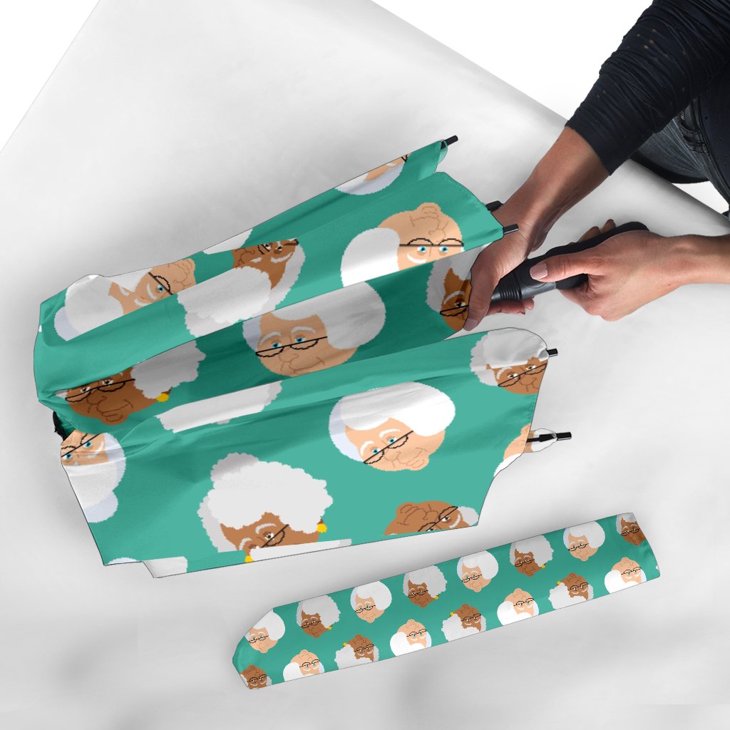 Grandma Nana Print Pattern Automatic Foldable Umbrella-grizzshop