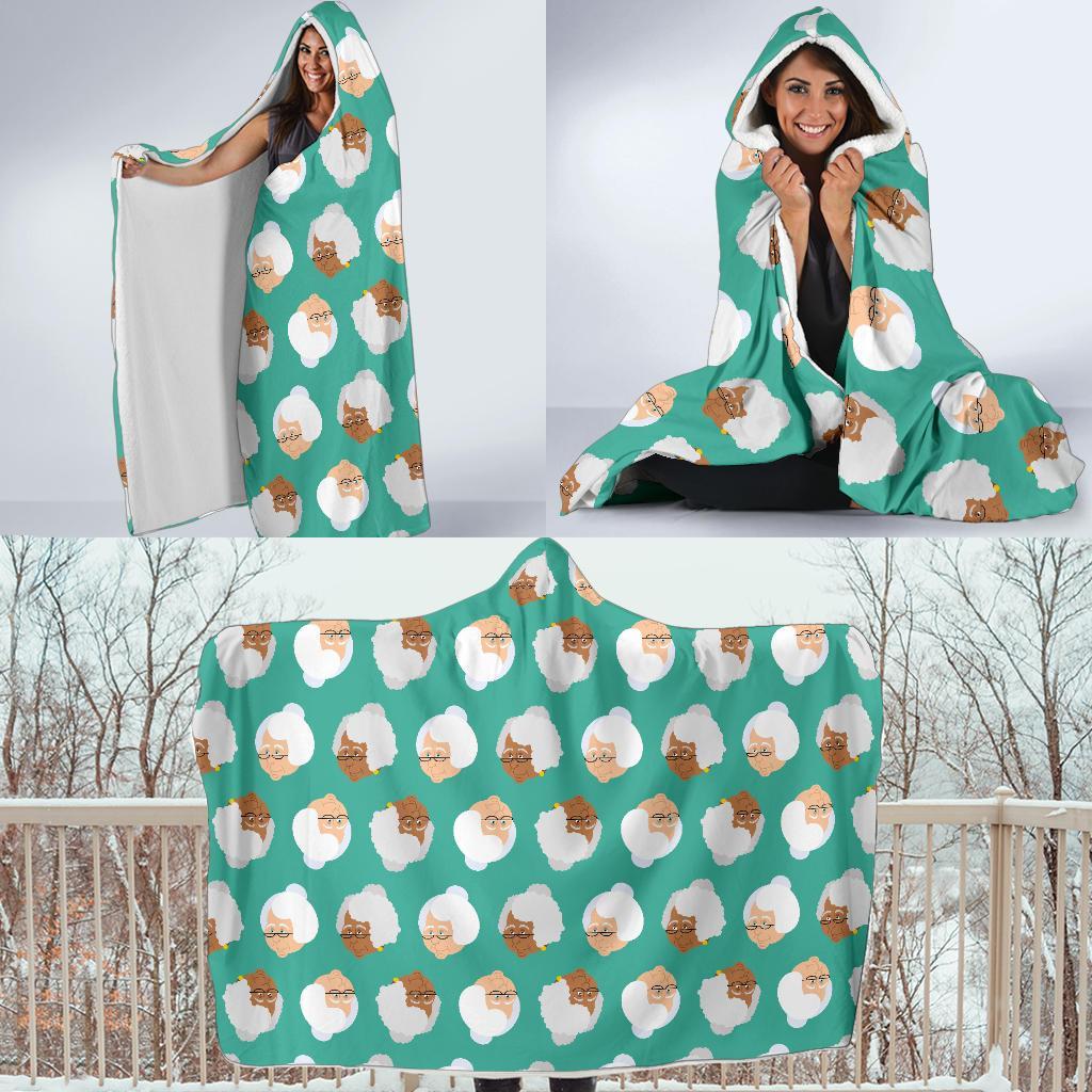 Grandma Nana Print Pattern Hooded Blanket-grizzshop