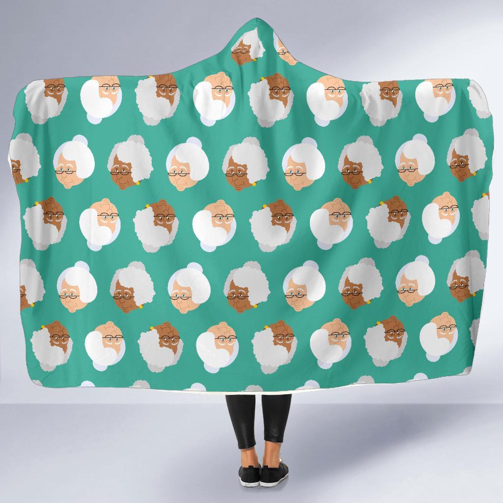 Grandma Nana Print Pattern Hooded Blanket-grizzshop