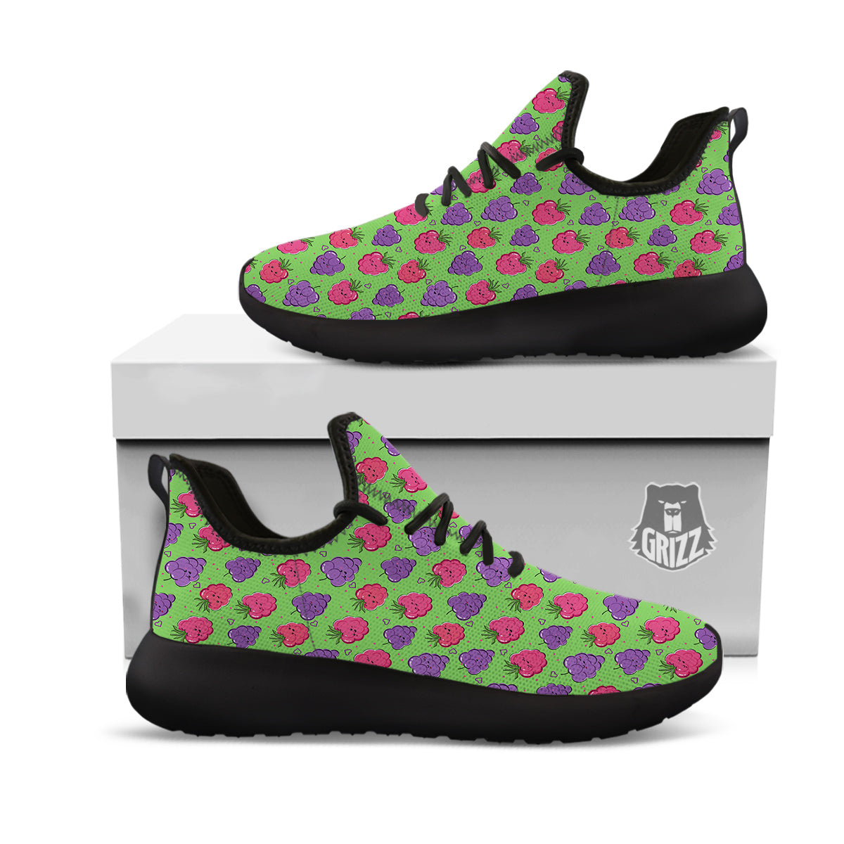 Grape Cute Print Pattern Black Athletic Shoes-grizzshop