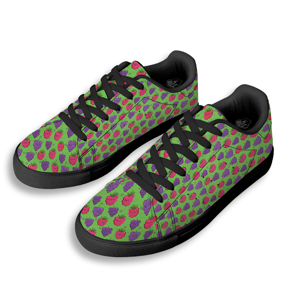 Grape Cute Print Pattern Black Low Top Sneakers-grizzshop