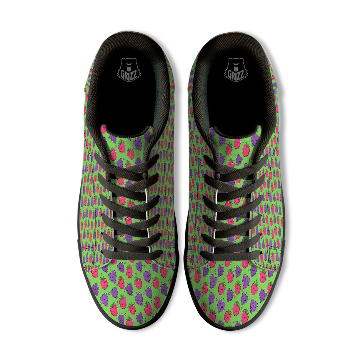 Grape Cute Print Pattern Black Low Top Sneakers-grizzshop