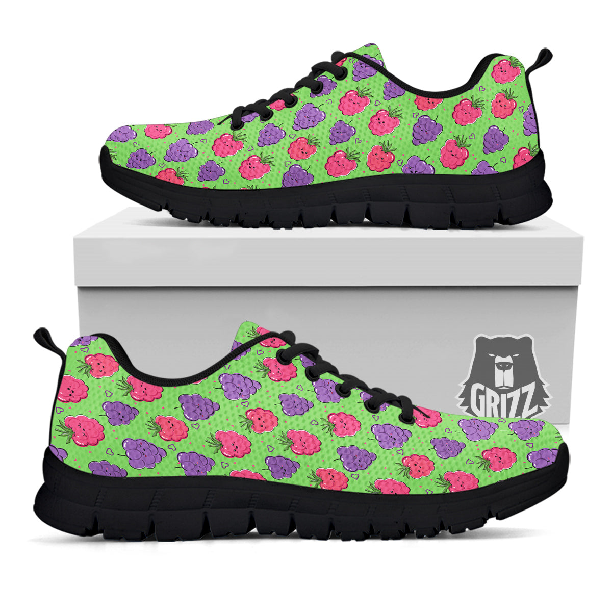 Grape Cute Print Pattern Black Sneaker-grizzshop