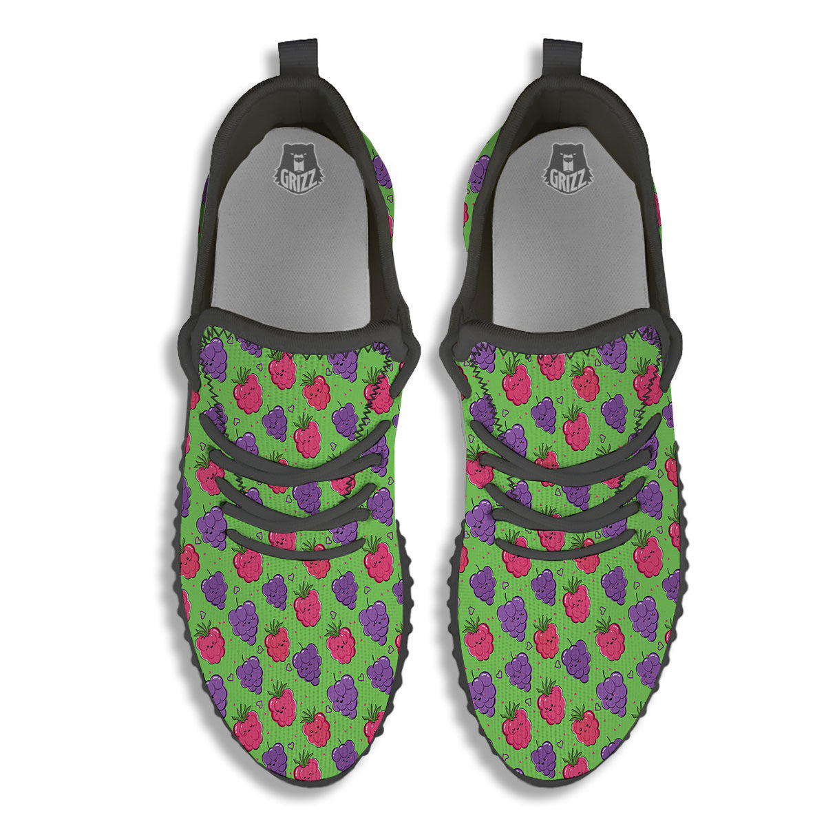 Grape Cute Print Pattern Black Walking Shoes-grizzshop