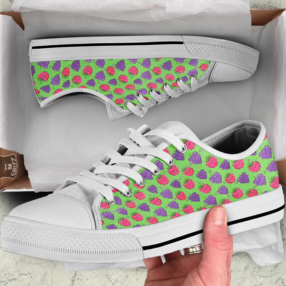 Grape Cute Print Pattern White Low Top Shoes-grizzshop