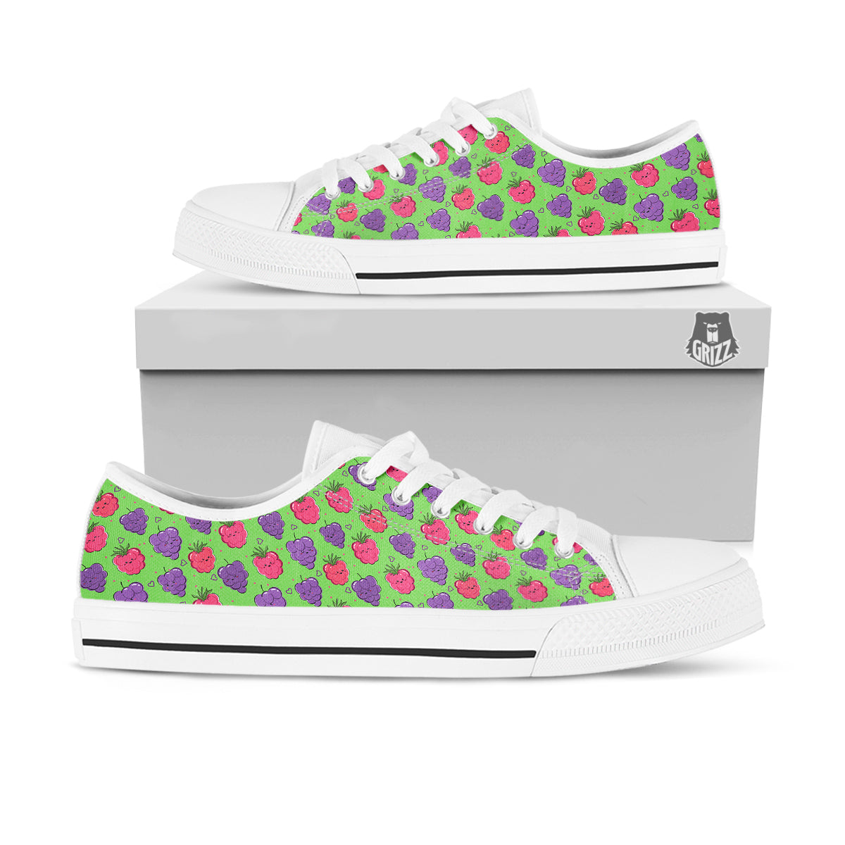 Grape Cute Print Pattern White Low Top Shoes-grizzshop