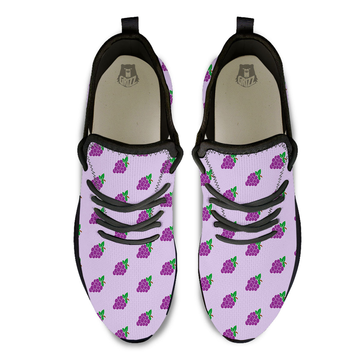 Grape Purple Print Pattern Black Athletic Shoes-grizzshop
