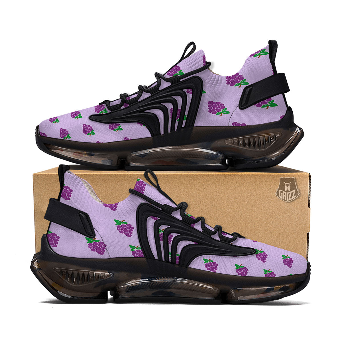 Grape Purple Print Pattern Black Gym Shoes-grizzshop