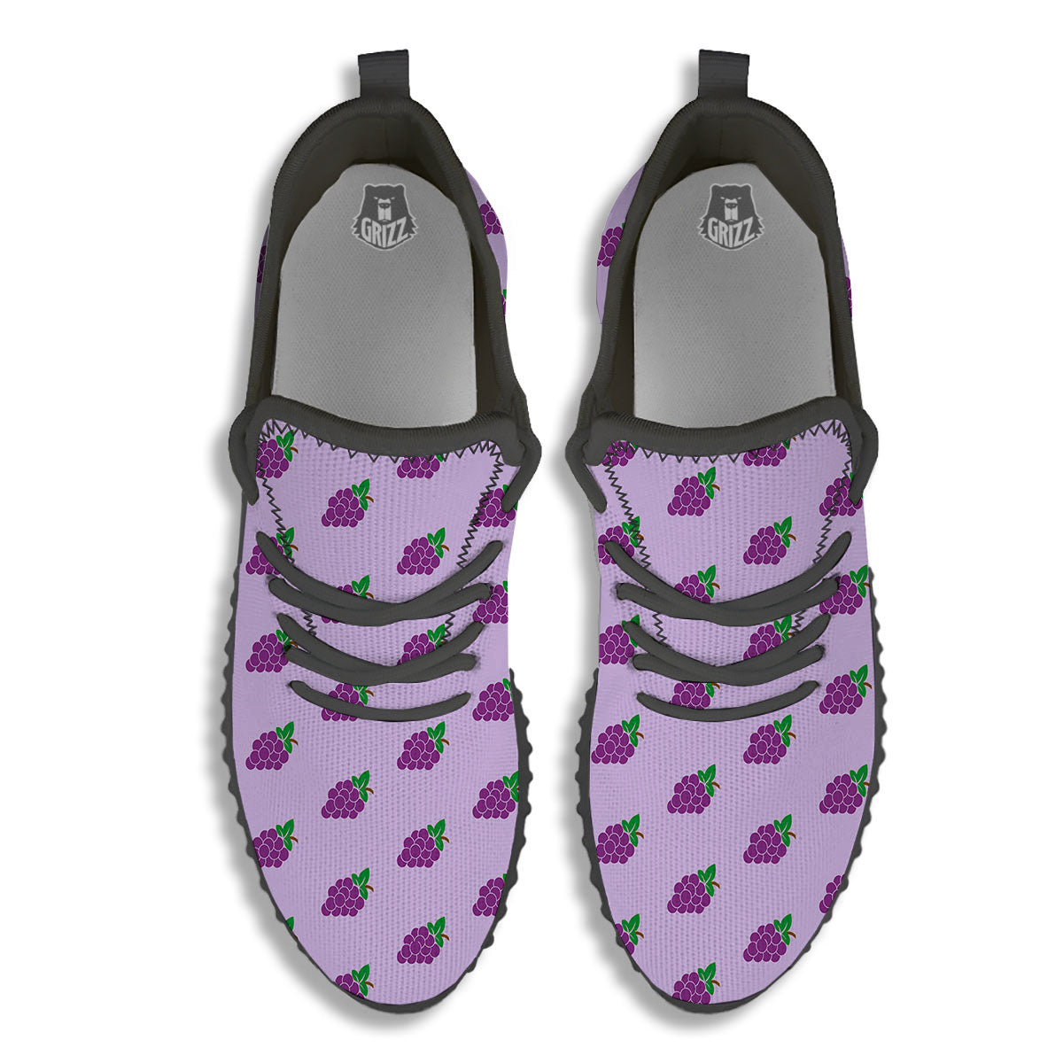 Grape Purple Print Pattern Black Walking Shoes-grizzshop