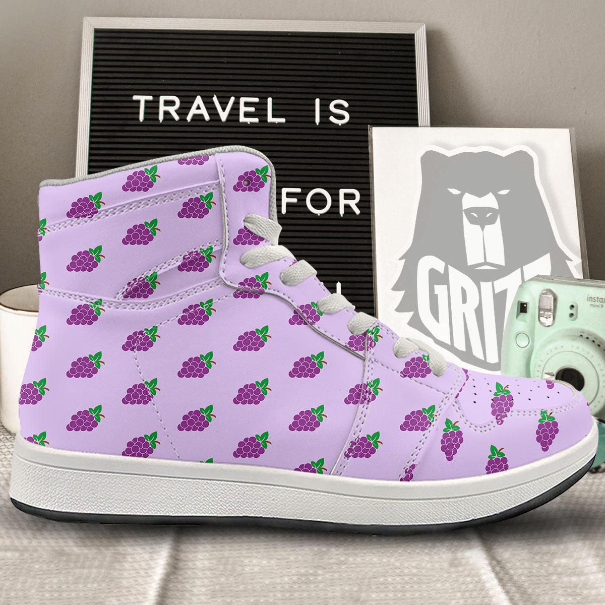 Grape Purple Print Pattern High Top Sneakers-grizzshop