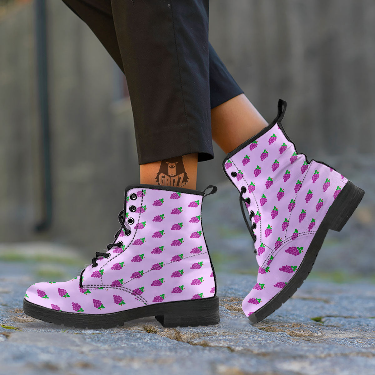 Grape Purple Print Pattern Leather Boots-grizzshop
