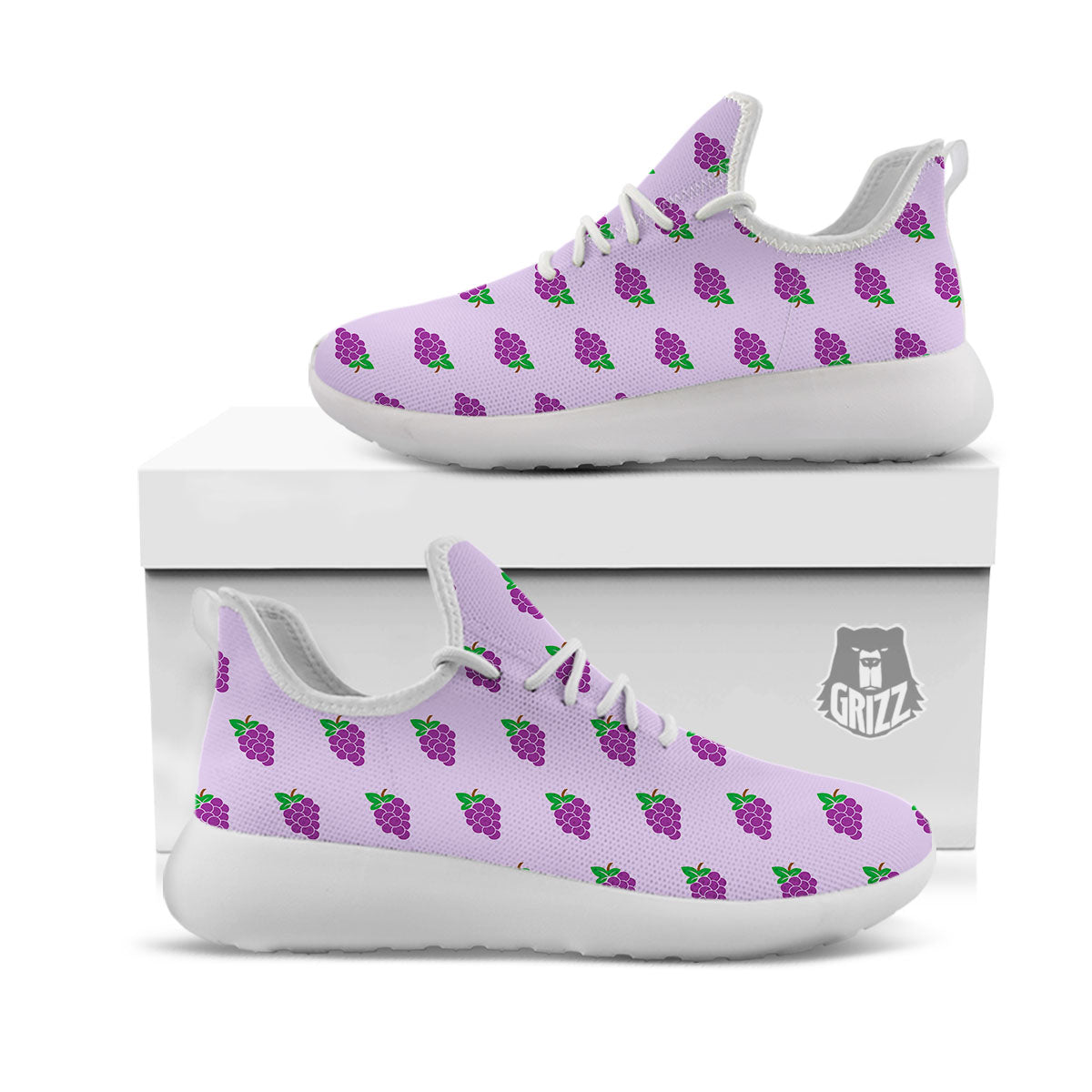 Grape Purple Print Pattern White Athletic Shoes-grizzshop