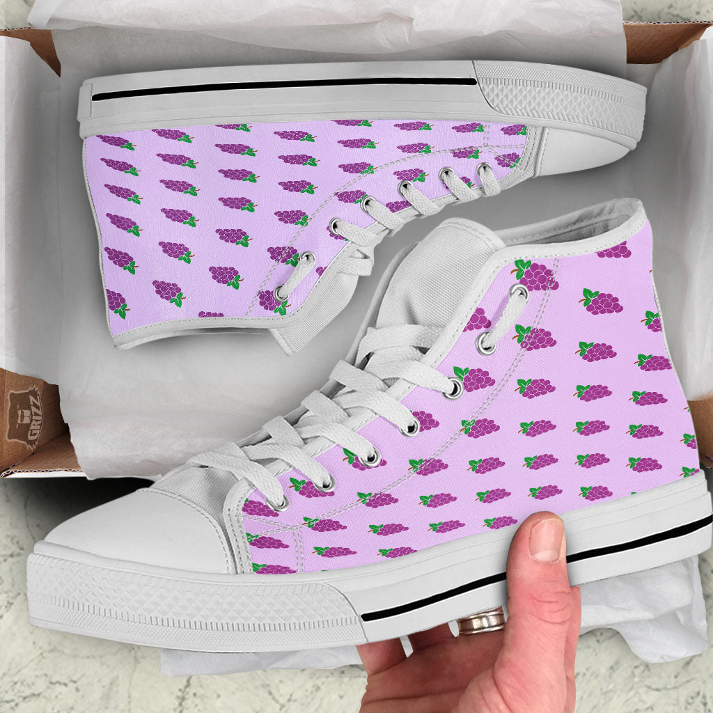 Grape Purple Print Pattern White High Top Shoes-grizzshop