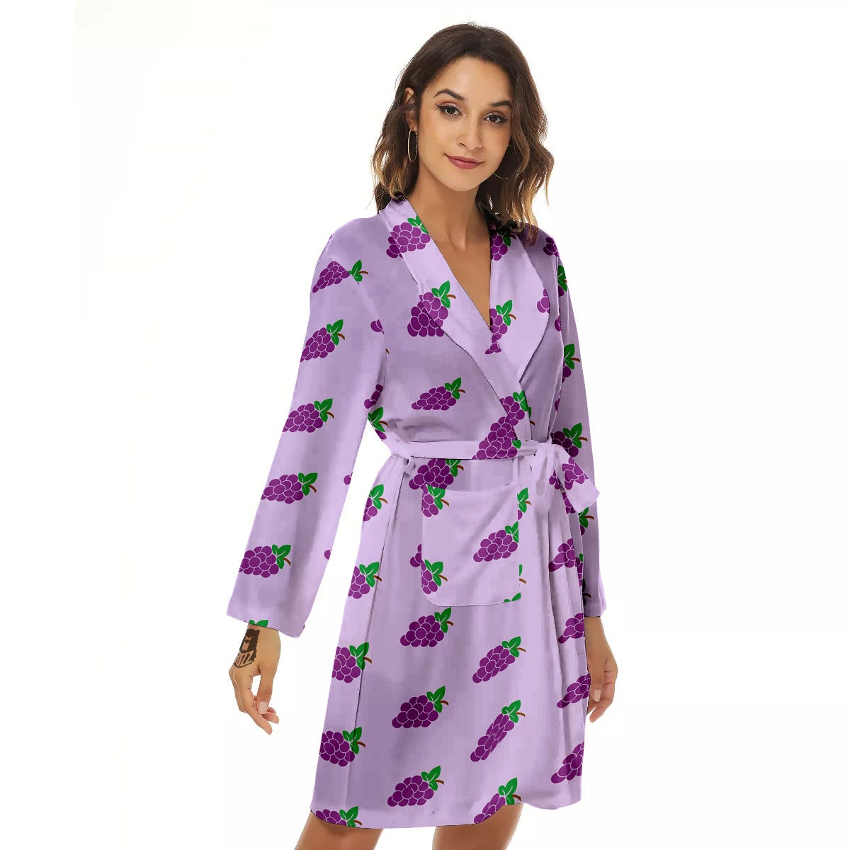 Grape Purple Print Pattern Women's Robe-grizzshop