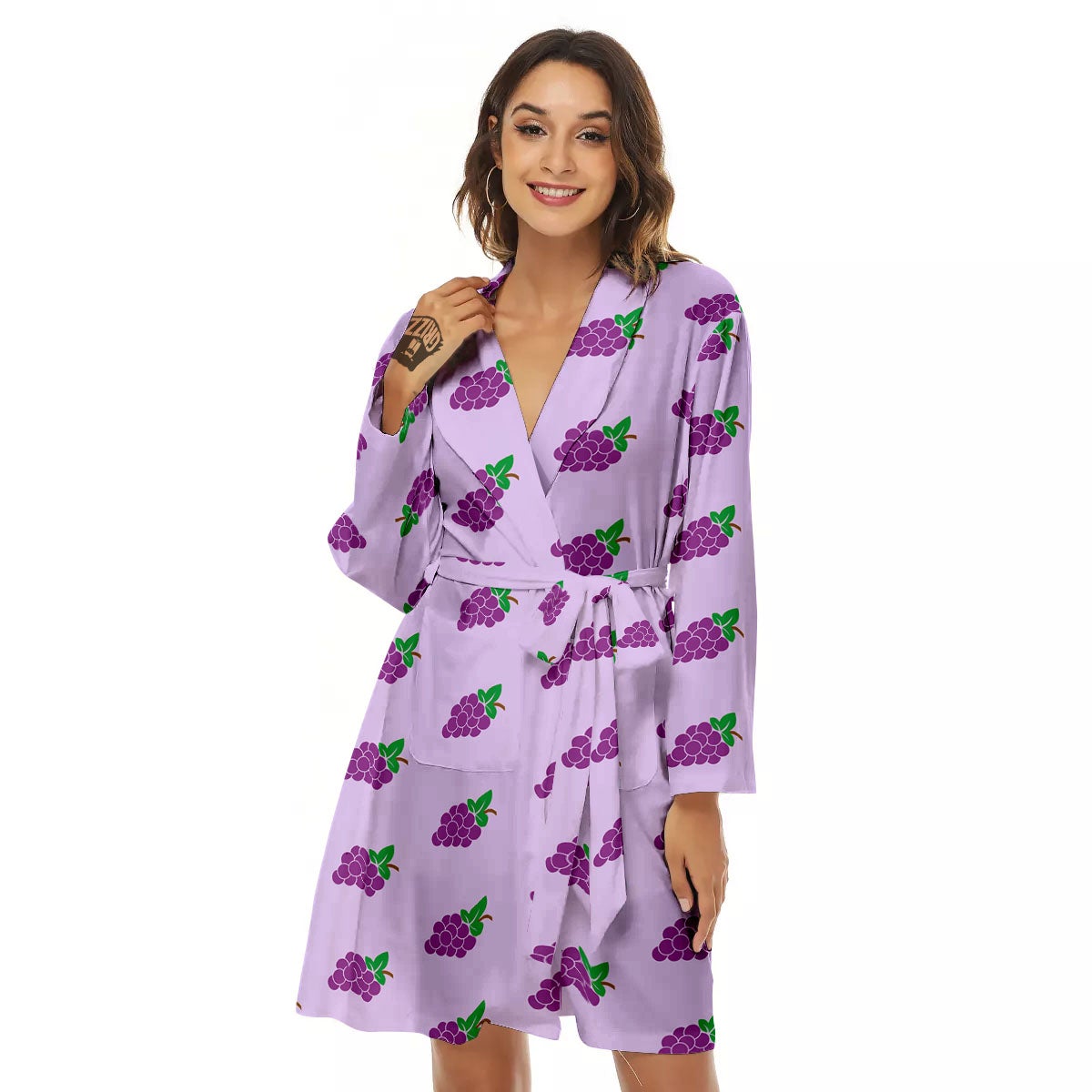 Grape Purple Print Pattern Women's Robe-grizzshop