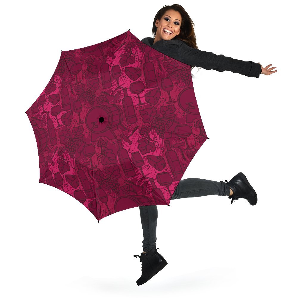 Grape Red Wine Pattern Print Automatic Foldable Umbrella-grizzshop