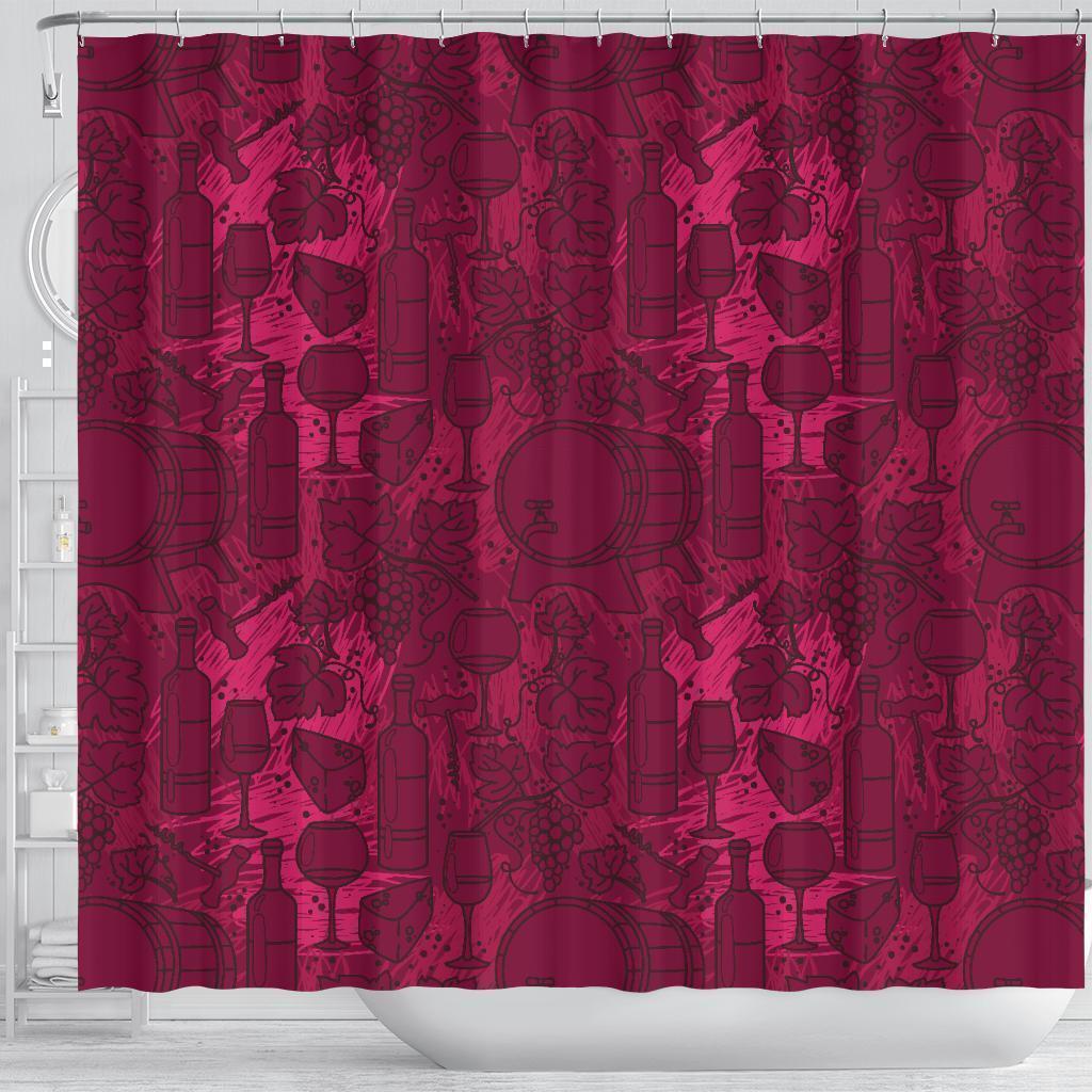 Grape Red Wine Pattern Print Bathroom Shower Curtain-grizzshop