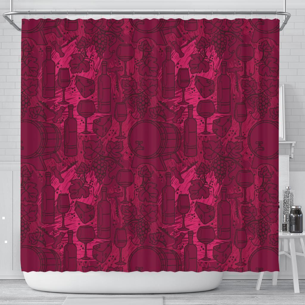 Grape Red Wine Pattern Print Bathroom Shower Curtain-grizzshop