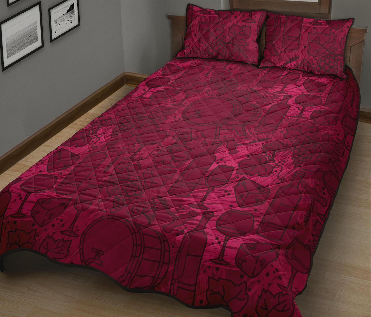 Grape Red Wine Pattern Print Bed Set Quilt-grizzshop