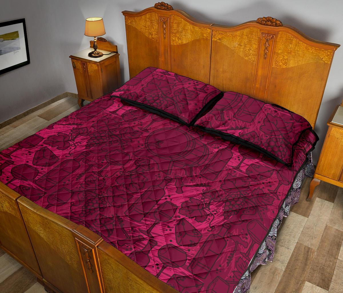 Grape Red Wine Pattern Print Bed Set Quilt-grizzshop