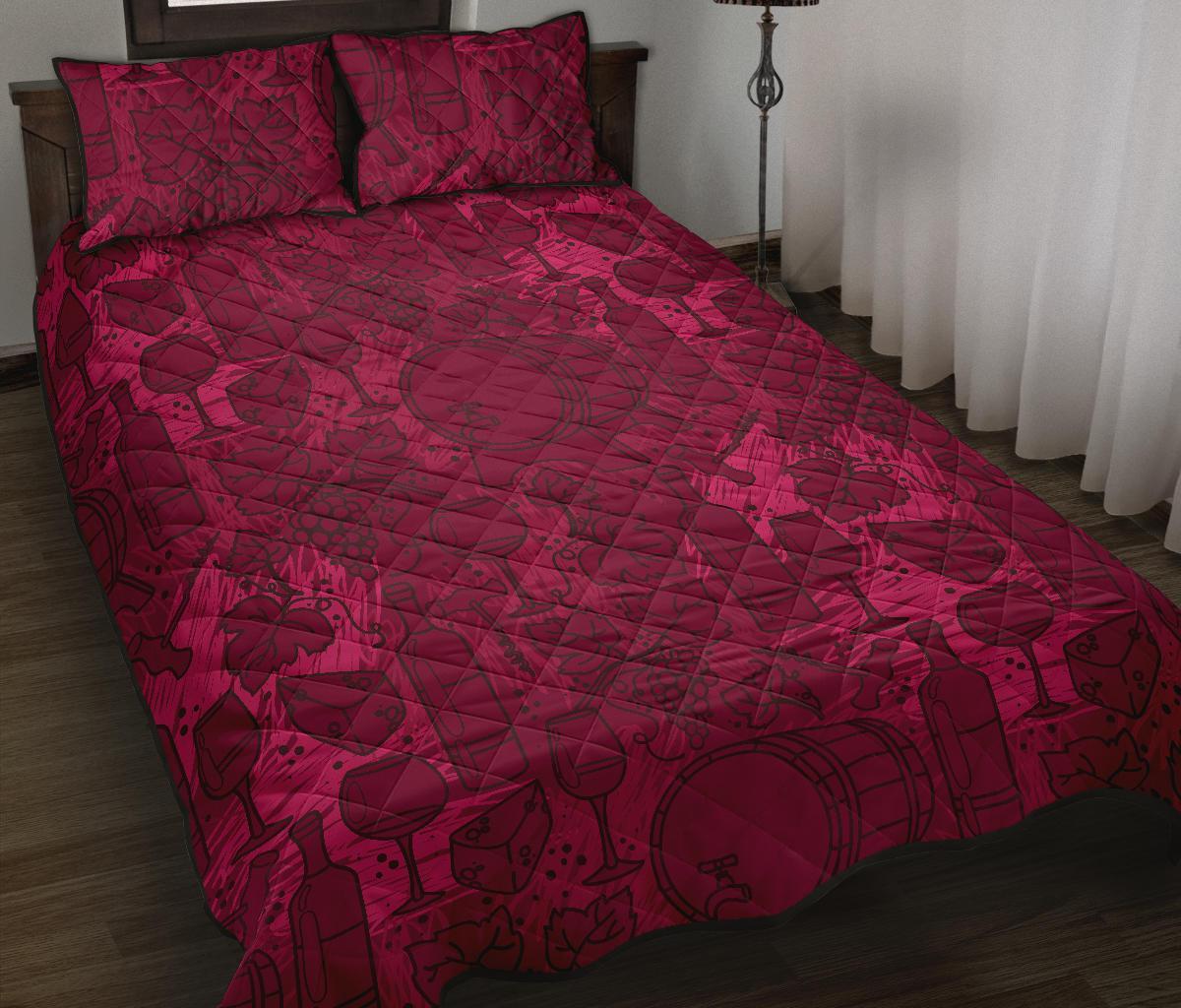 Grape Red Wine Pattern Print Bed Set Quilt-grizzshop