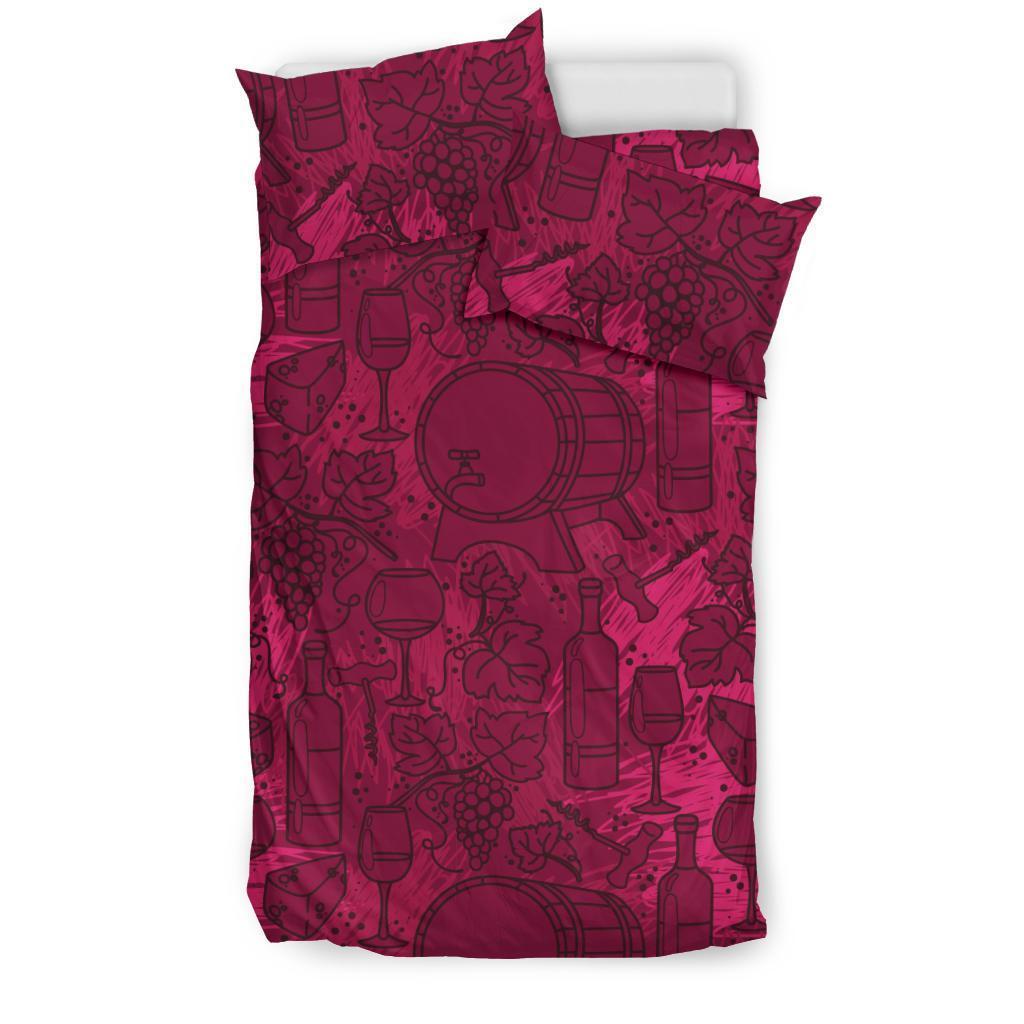 Grape Red Wine Pattern Print Duvet Cover Bedding Set-grizzshop