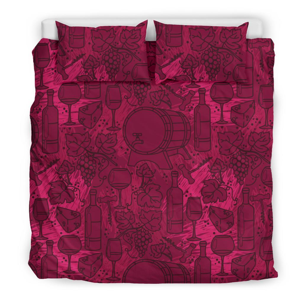 Grape Red Wine Pattern Print Duvet Cover Bedding Set-grizzshop