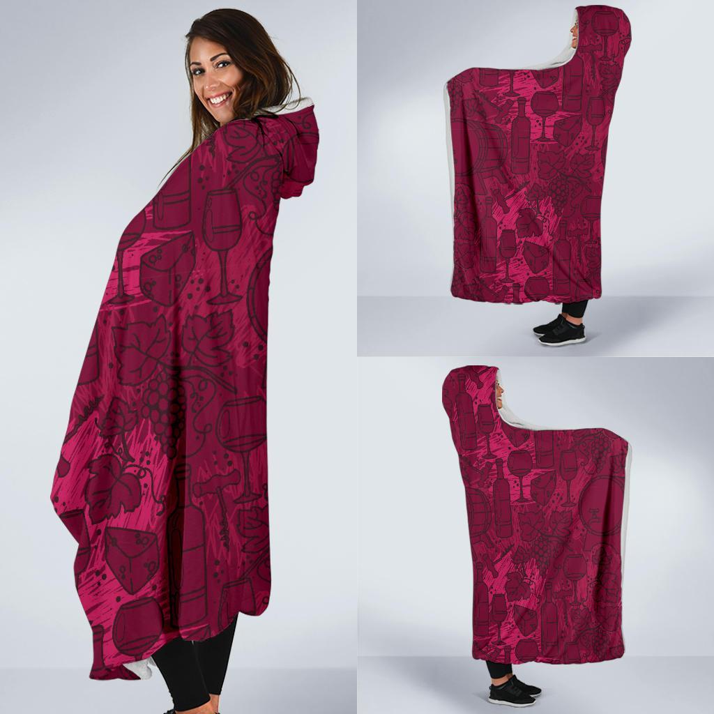 Grape Red Wine Pattern Print Hooded Blanket-grizzshop