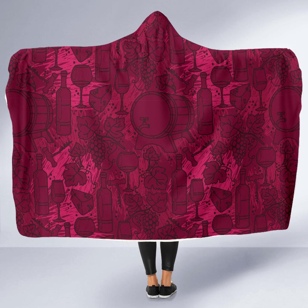 Grape Red Wine Pattern Print Hooded Blanket-grizzshop