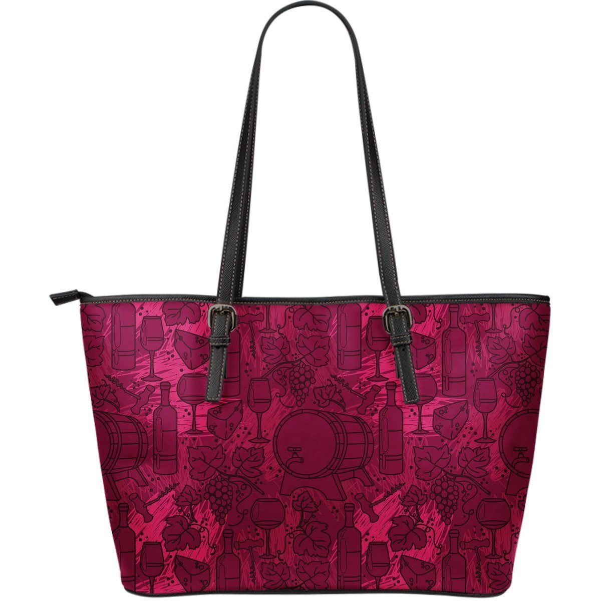 Grape Red Wine Pattern Print Leather Tote Bag-grizzshop