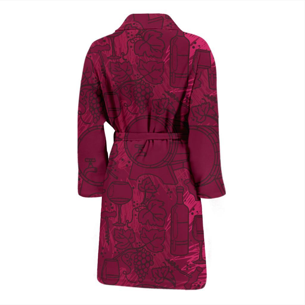 Grape Red Wine Pattern Print Men Long Robe-grizzshop