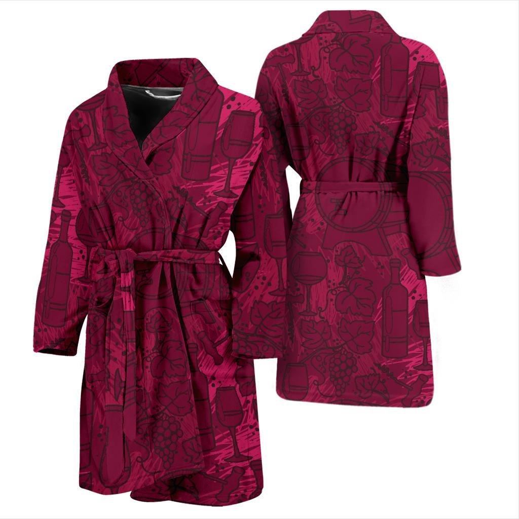 Grape Red Wine Pattern Print Men Long Robe-grizzshop