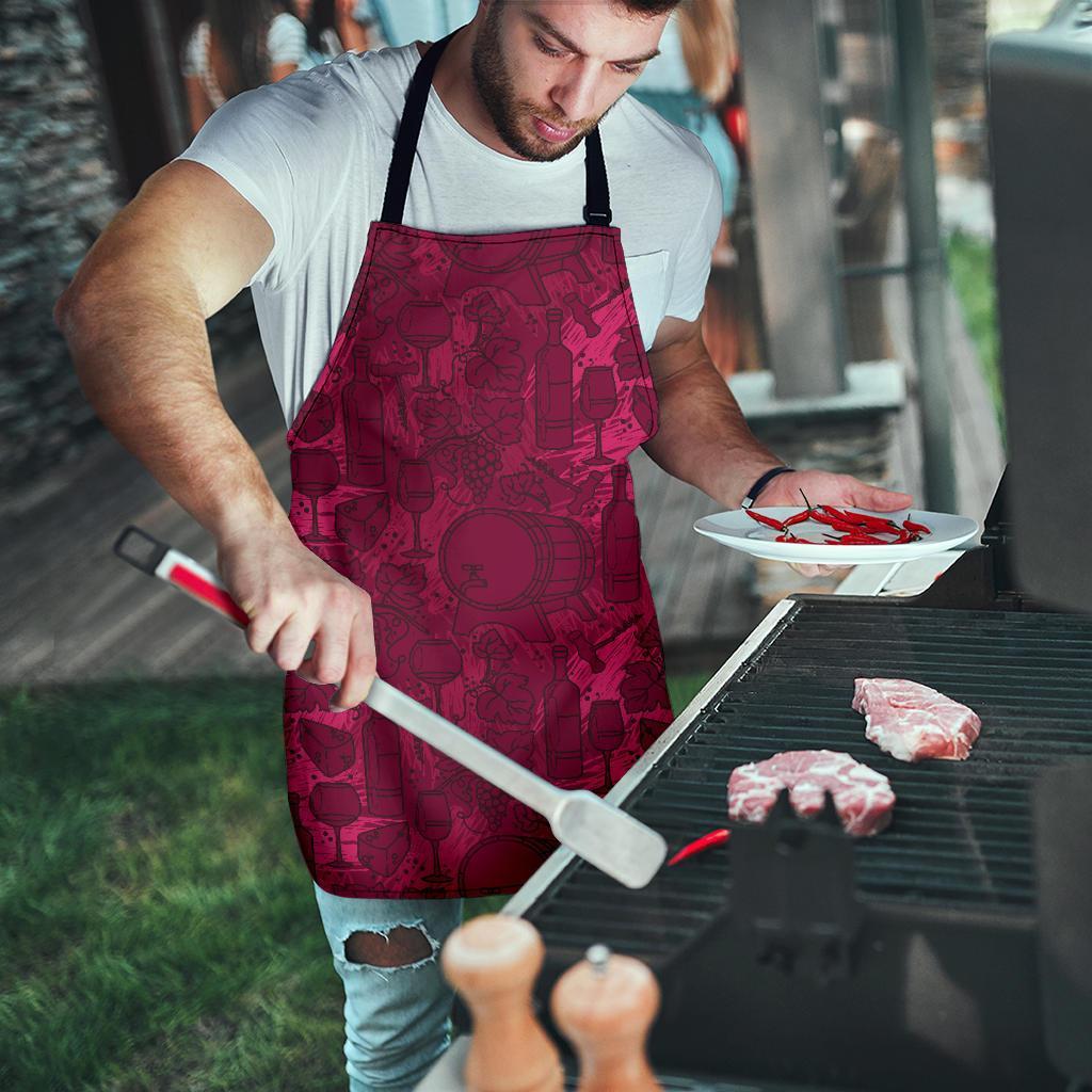 Grape Red Wine Pattern Print Men's Apron-grizzshop