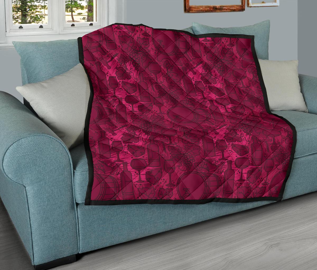 Grape Red Wine Pattern Print Quilt-grizzshop