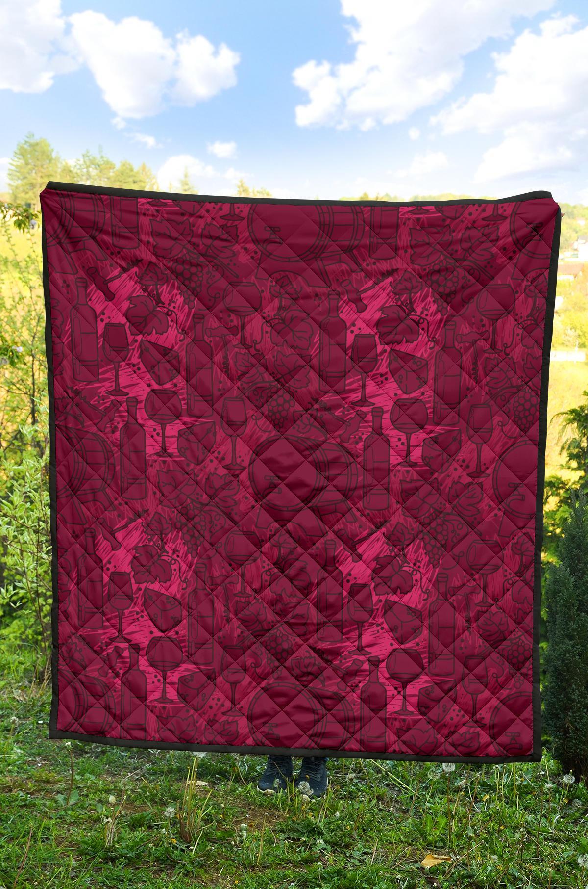 Grape Red Wine Pattern Print Quilt-grizzshop