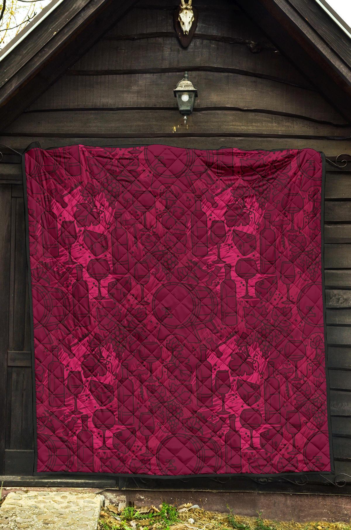 Grape Red Wine Pattern Print Quilt-grizzshop