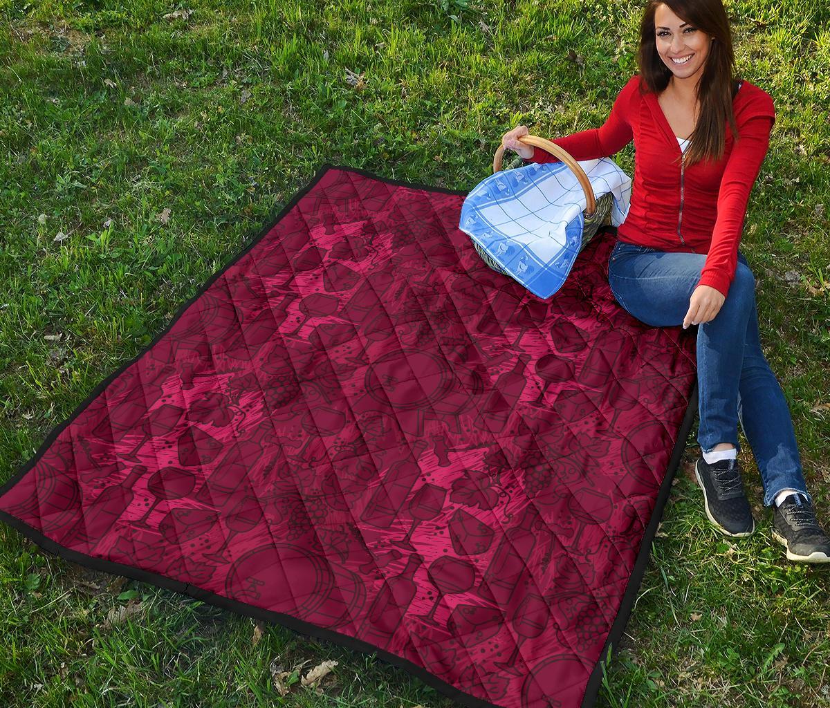 Grape Red Wine Pattern Print Quilt-grizzshop