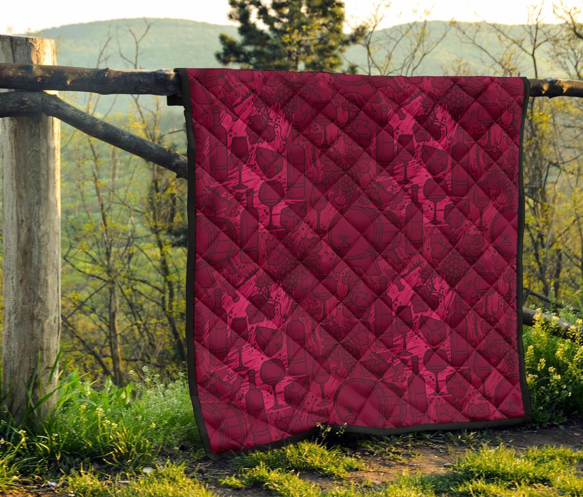 Grape Red Wine Pattern Print Quilt-grizzshop