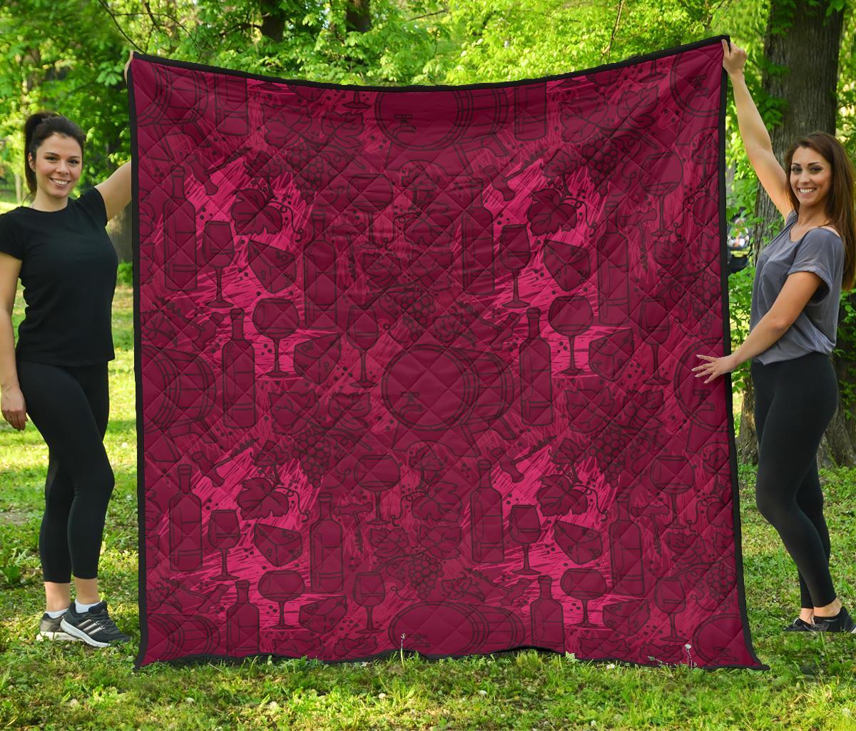 Grape Red Wine Pattern Print Quilt-grizzshop