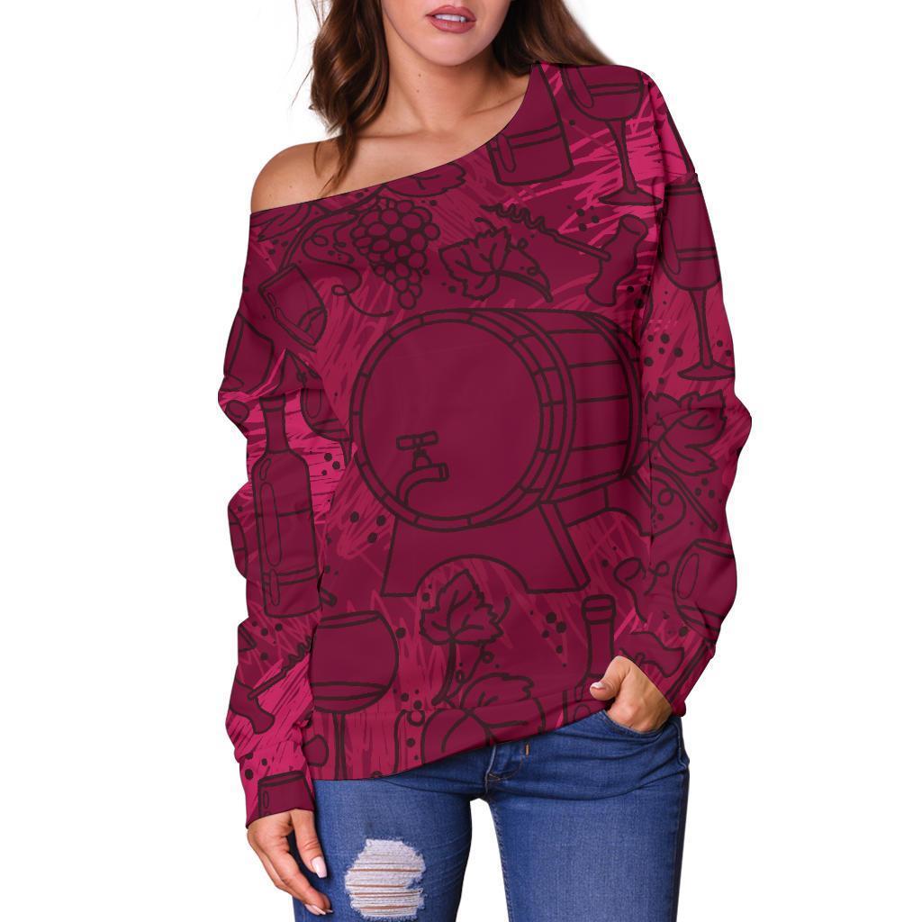 Grape Red Wine Pattern Print Women Off Shoulder Sweatshirt-grizzshop
