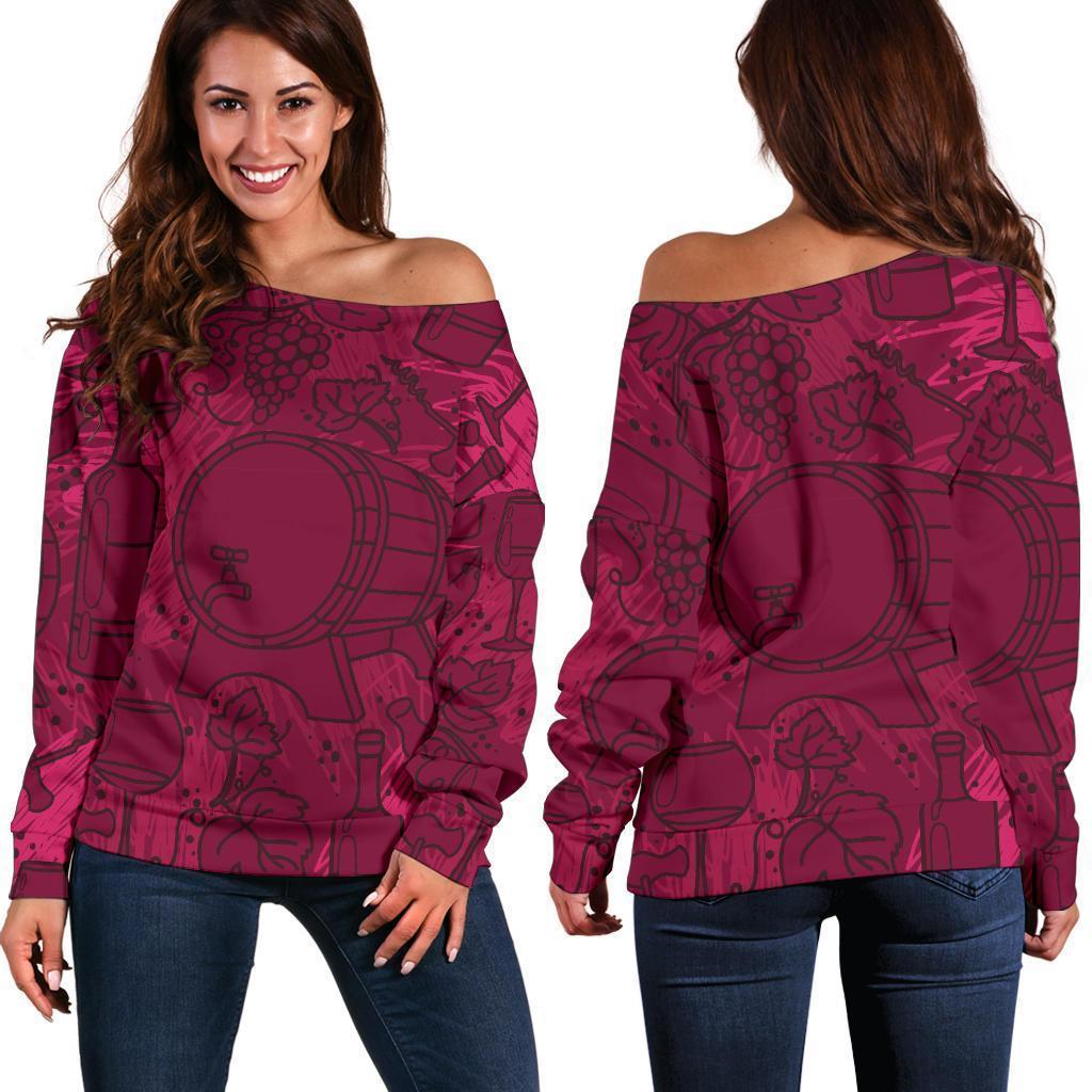 Grape Red Wine Pattern Print Women Off Shoulder Sweatshirt-grizzshop