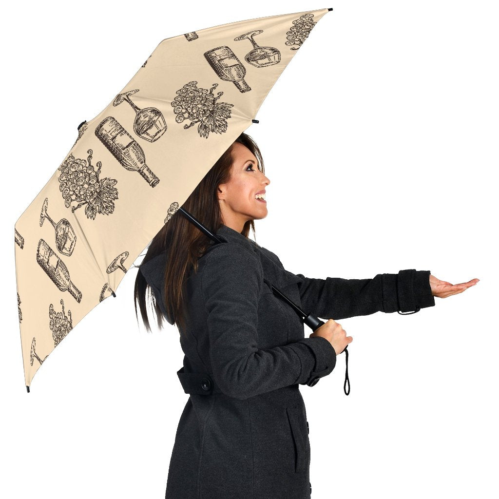 Grape Wine Pattern Print Automatic Foldable Umbrella-grizzshop