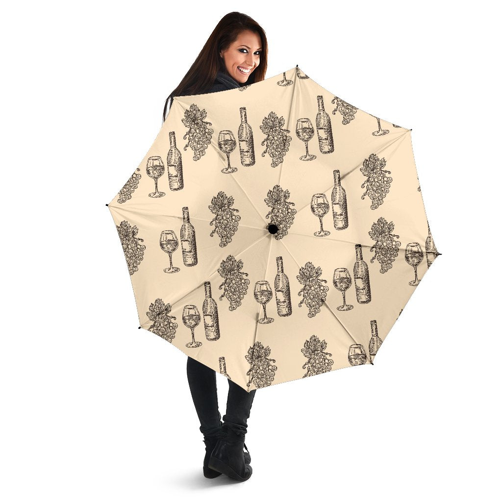 Grape Wine Pattern Print Automatic Foldable Umbrella-grizzshop