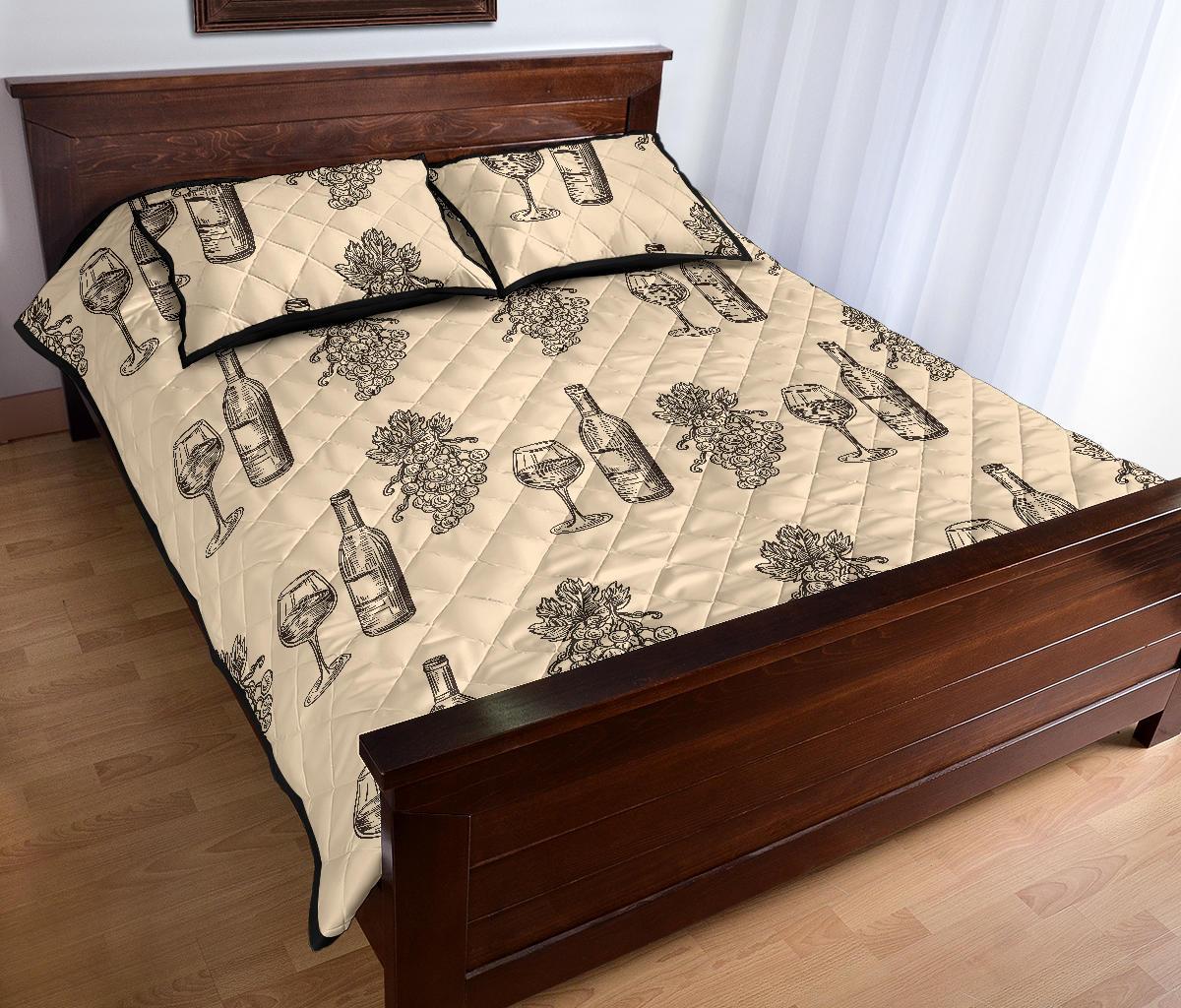 Grape Wine Pattern Print Bed Set Quilt-grizzshop