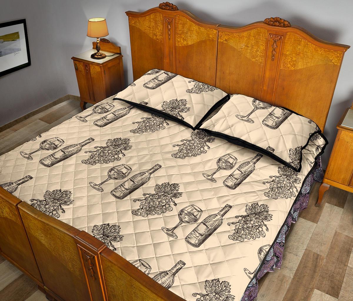 Grape Wine Pattern Print Bed Set Quilt-grizzshop