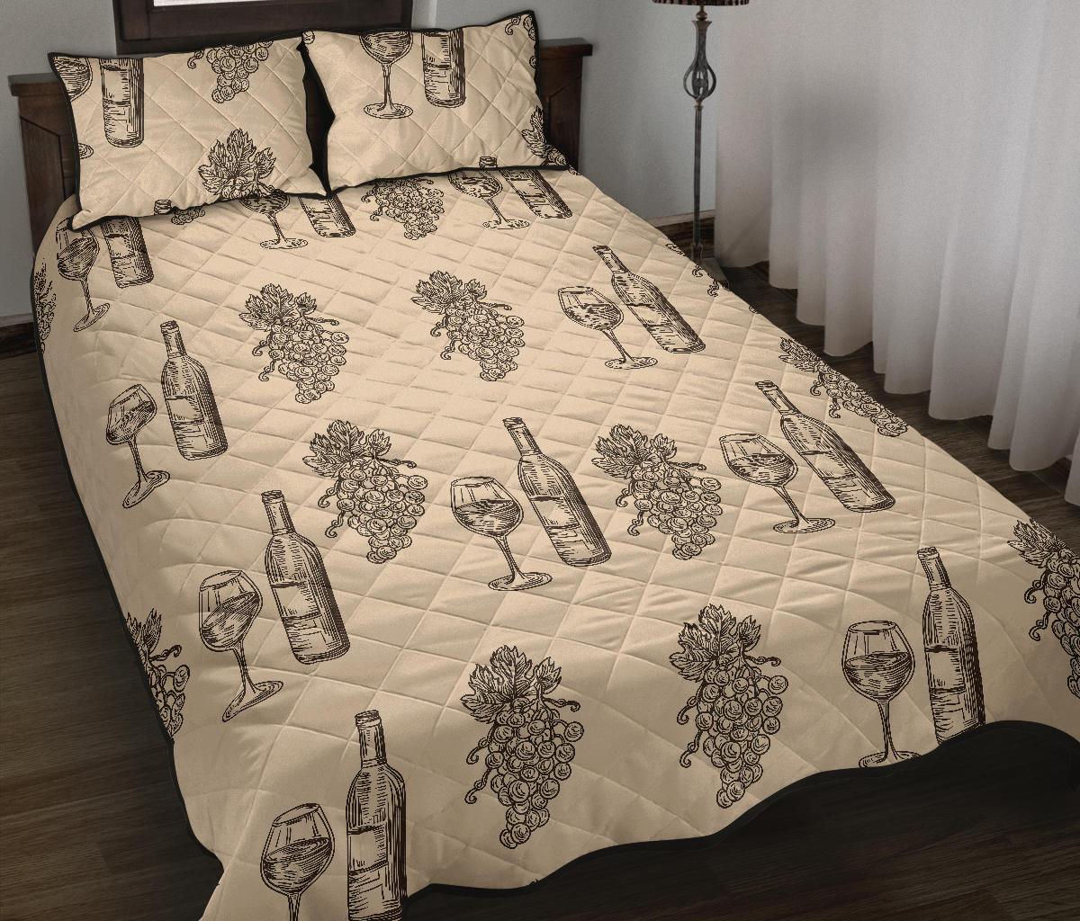 Grape Wine Pattern Print Bed Set Quilt-grizzshop